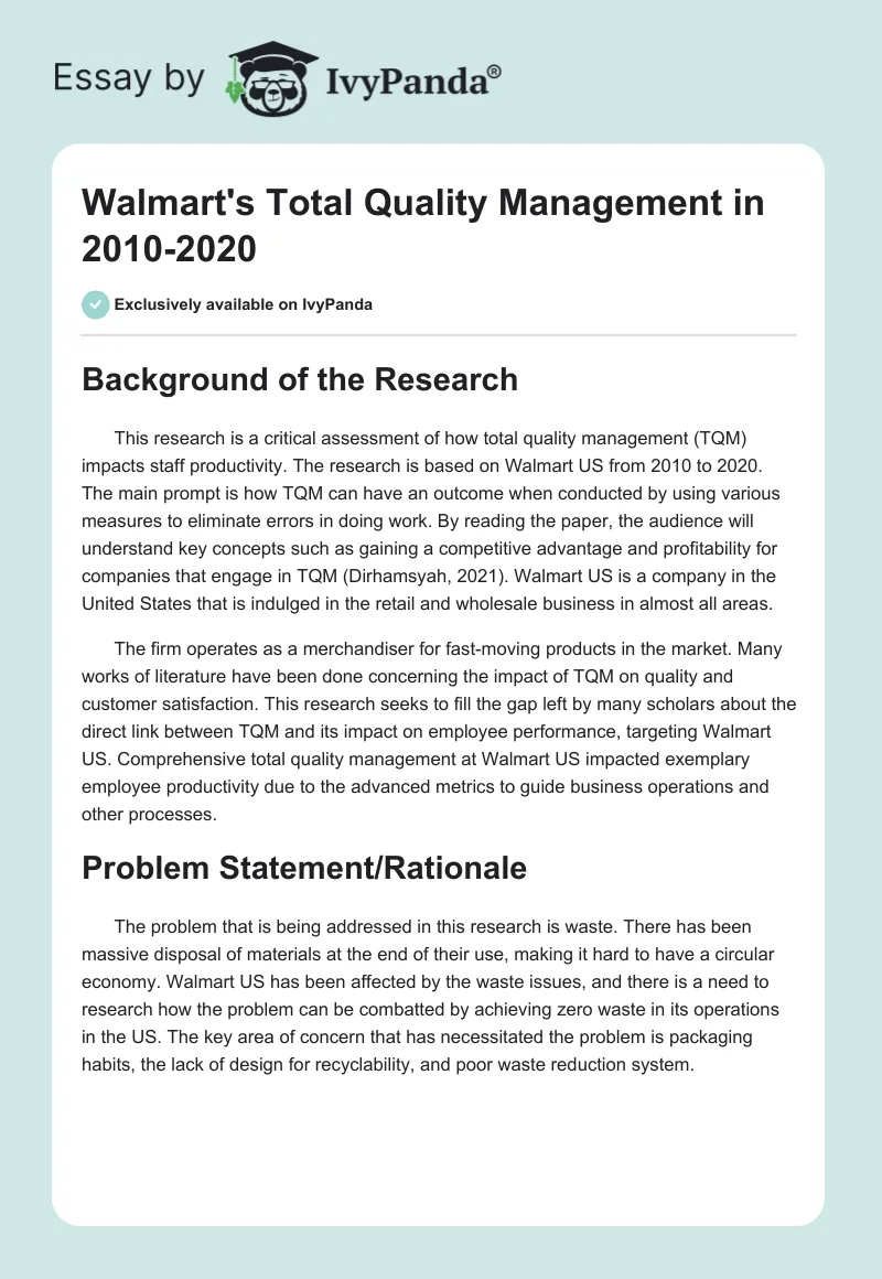 Walmart's Total Quality Management in 2010-2020. Page 1