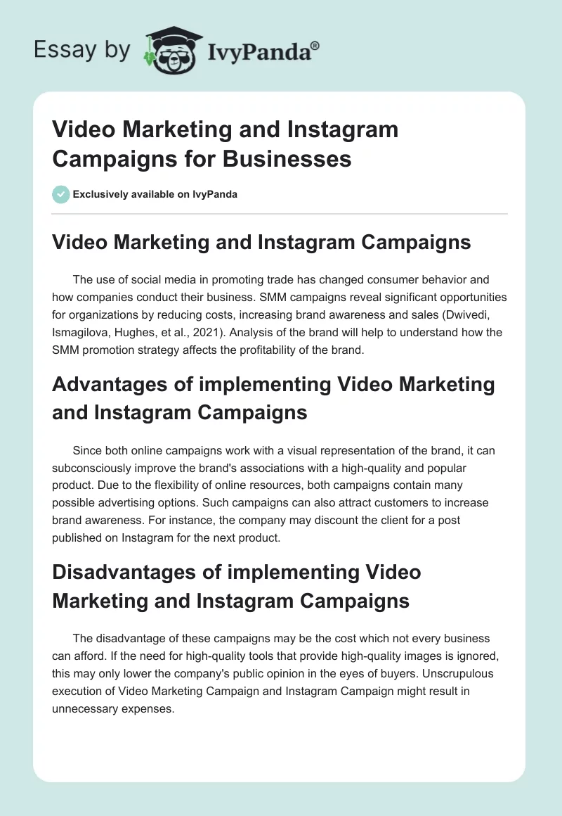 Video Marketing and Instagram Campaigns for Businesses. Page 1
