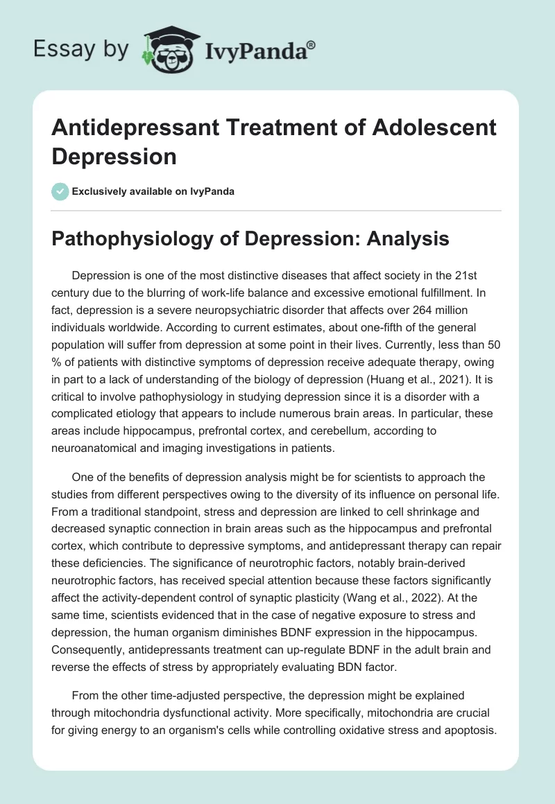Antidepressant Treatment of Adolescent Depression. Page 1