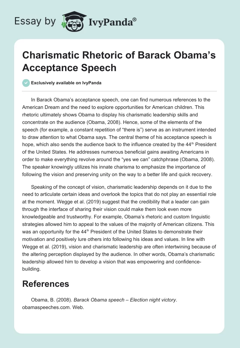 Charismatic Rhetoric of Barack Obama’s Acceptance Speech. Page 1