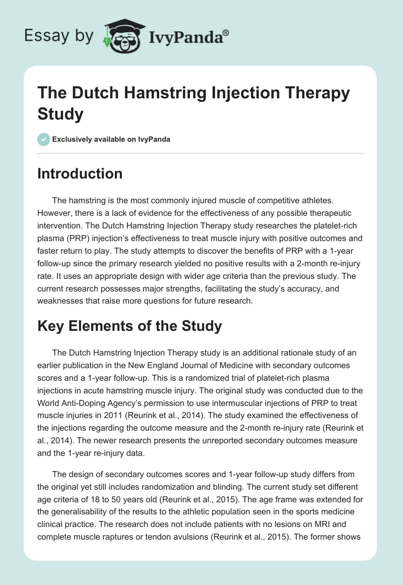 The Dutch Hamstring Injection Therapy Study. Page 1