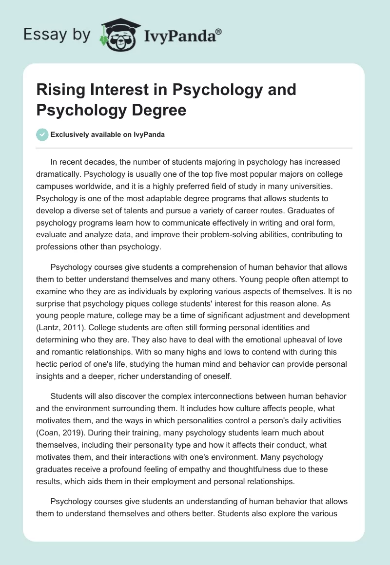 Rising Interest in Psychology and Psychology Degree. Page 1