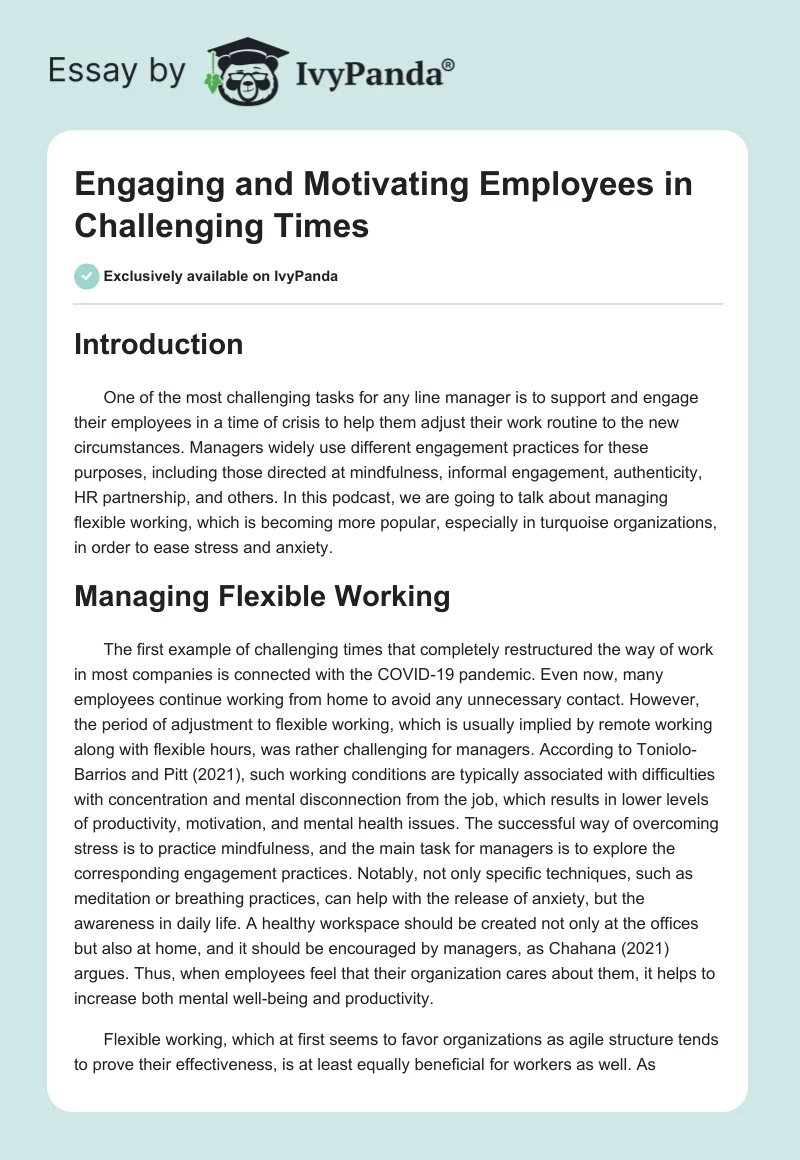 Engaging and Motivating Employees in Challenging Times. Page 1
