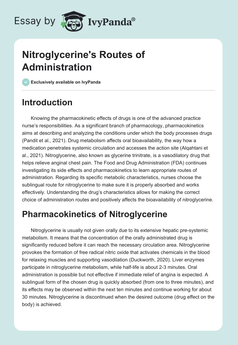 Nitroglycerine's Routes of Administration. Page 1