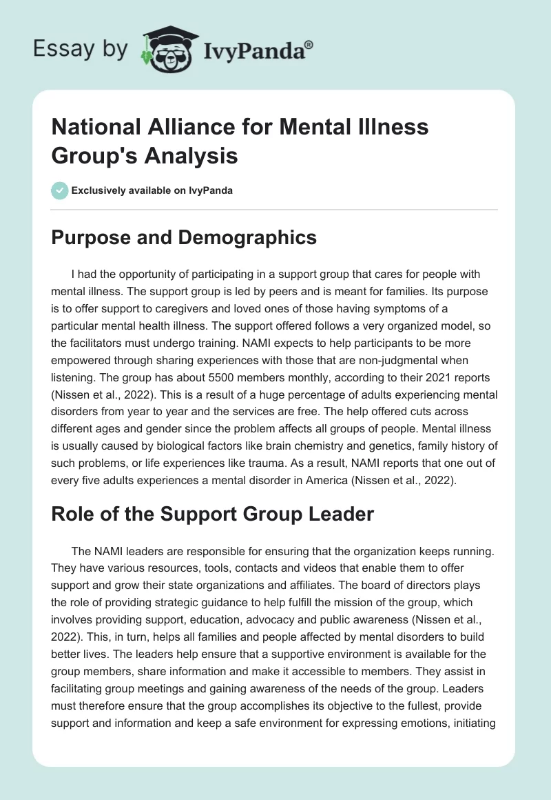 National Alliance for Mental Illness Group's Analysis. Page 1