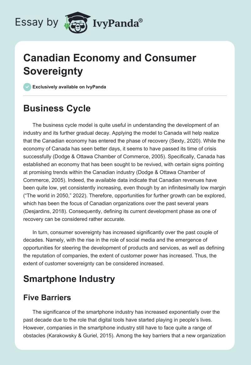 Canadian Economy and Consumer Sovereignty. Page 1