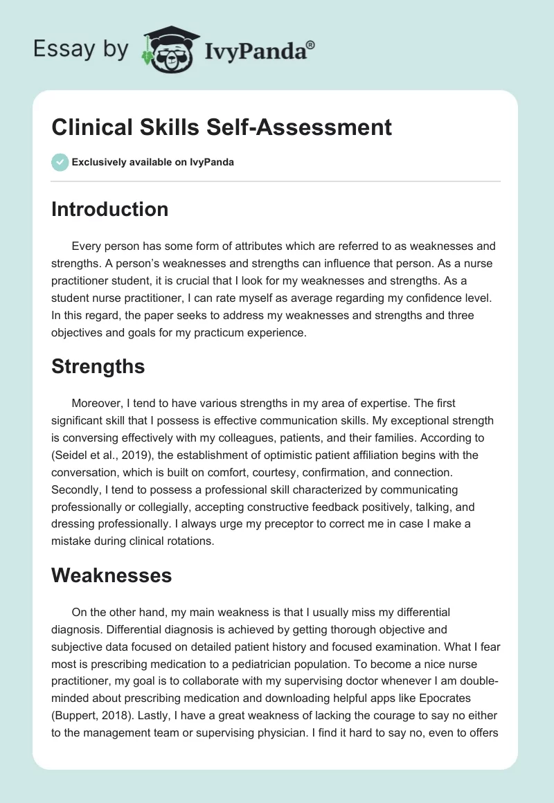 Clinical Skills Self-Assessment. Page 1