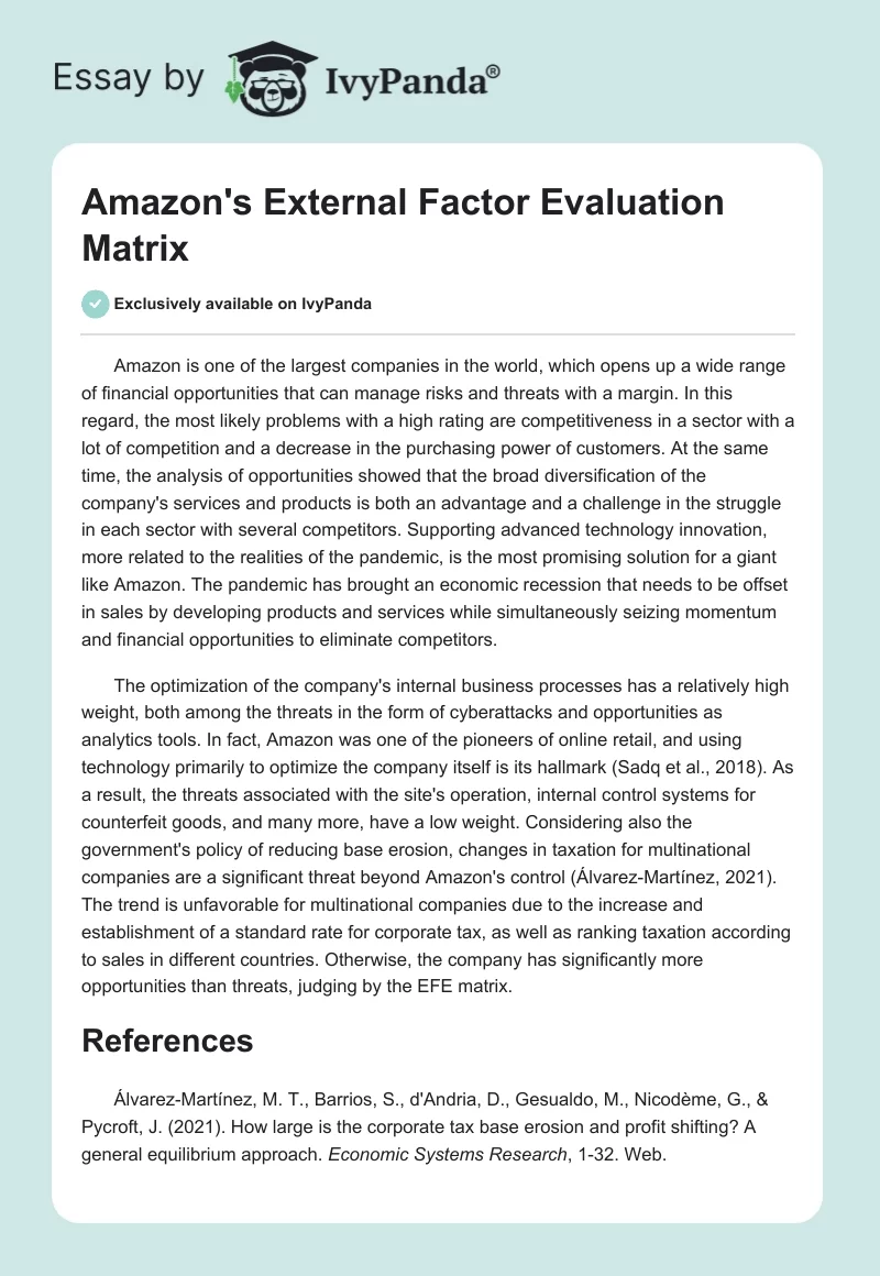 Amazon's External Factor Evaluation Matrix. Page 1