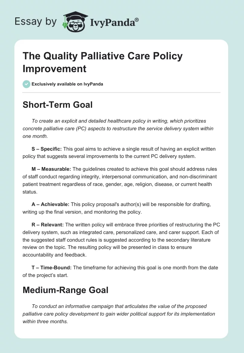The Quality Palliative Care Policy Improvement. Page 1