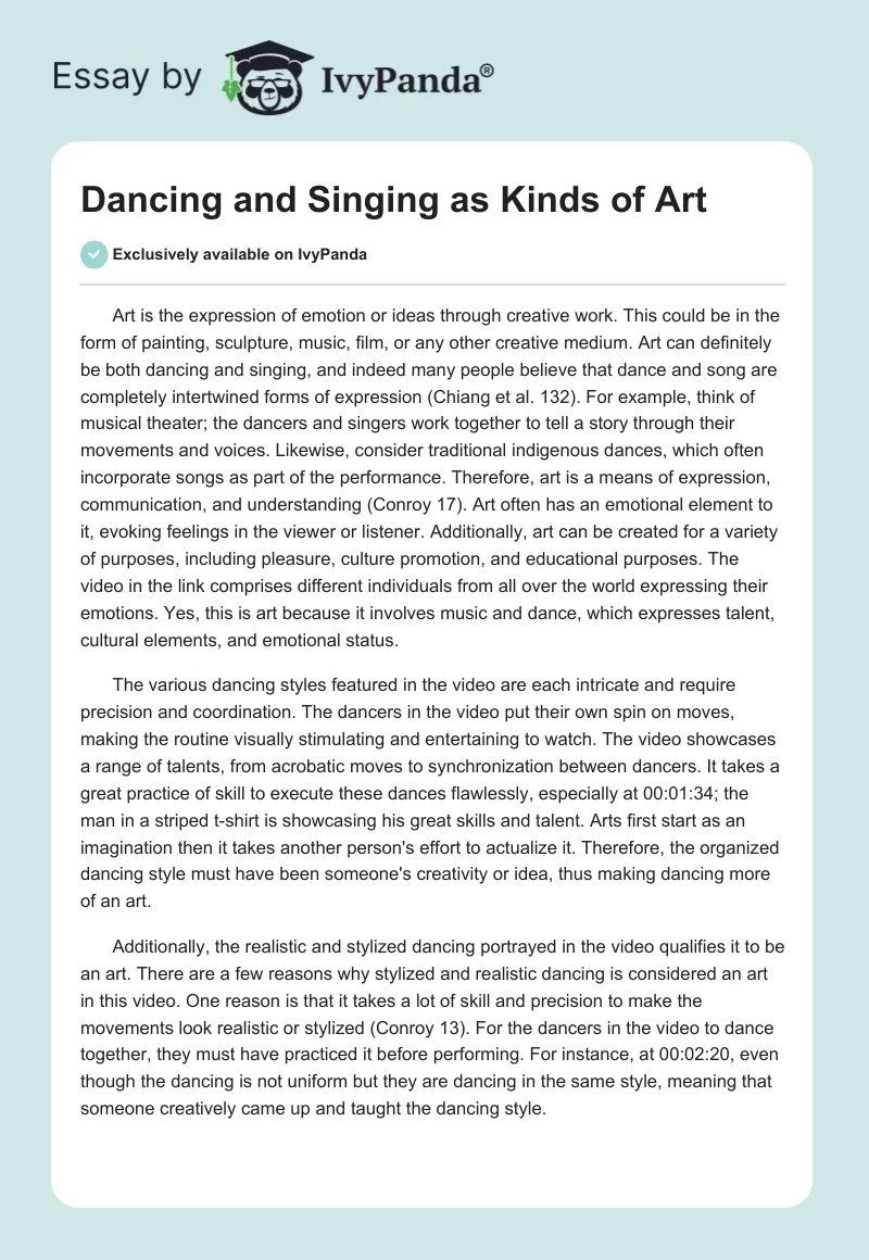 Dancing and Singing as Kinds of Art. Page 1