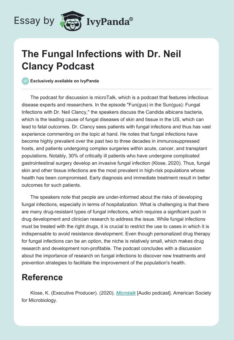 The Fungal Infections with Dr. Neil Clancy Podcast. Page 1