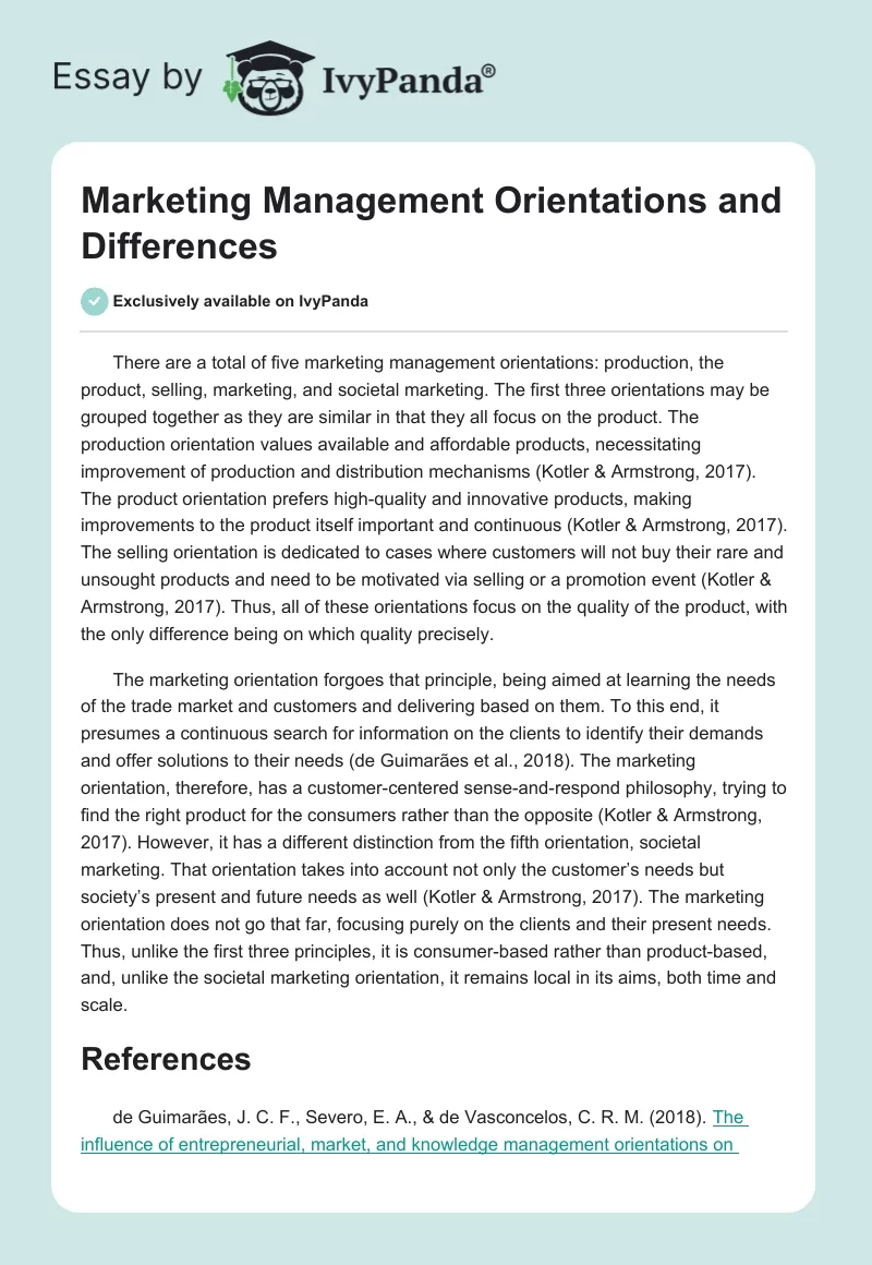 Marketing Management Orientations and Differences. Page 1