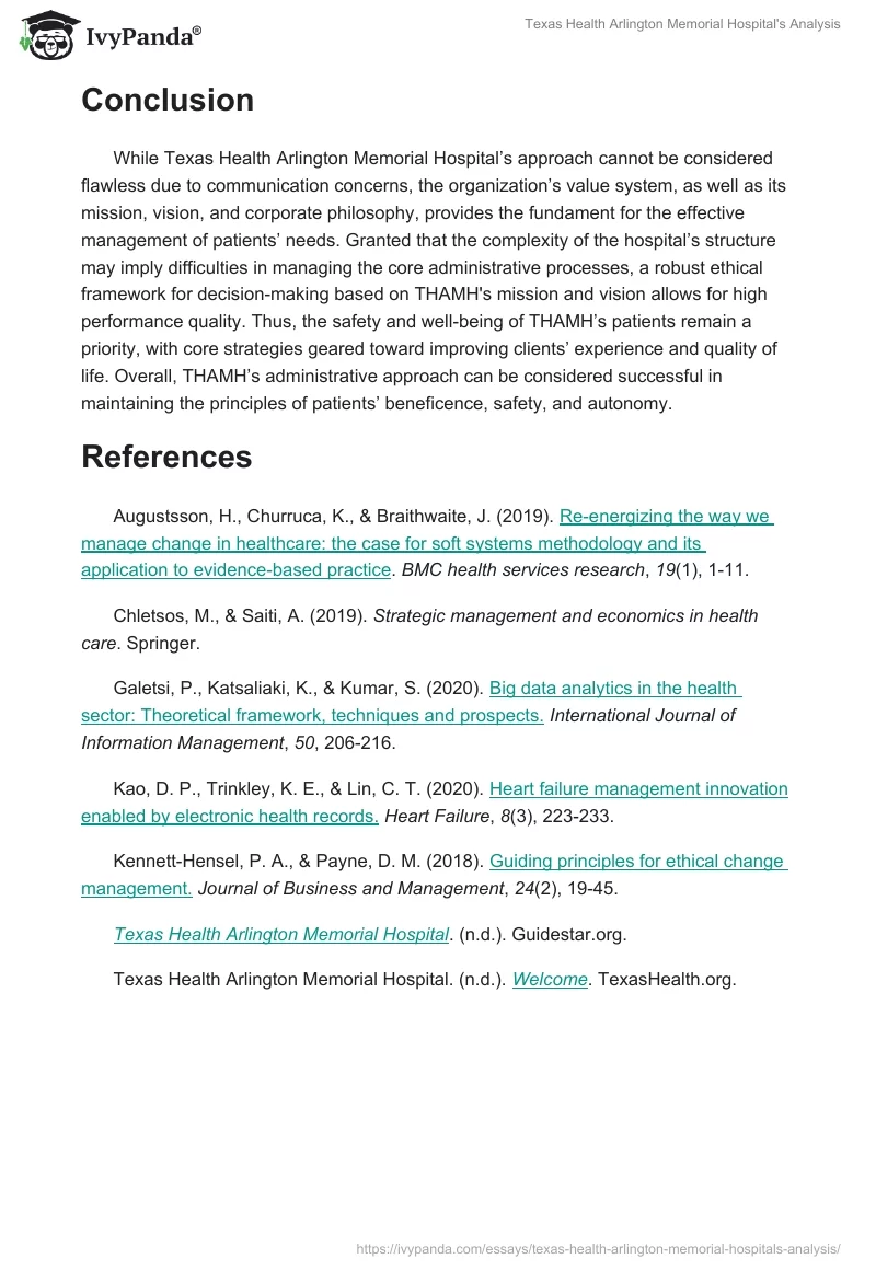 Texas Health Arlington Memorial Hospital's Analysis. Page 5
