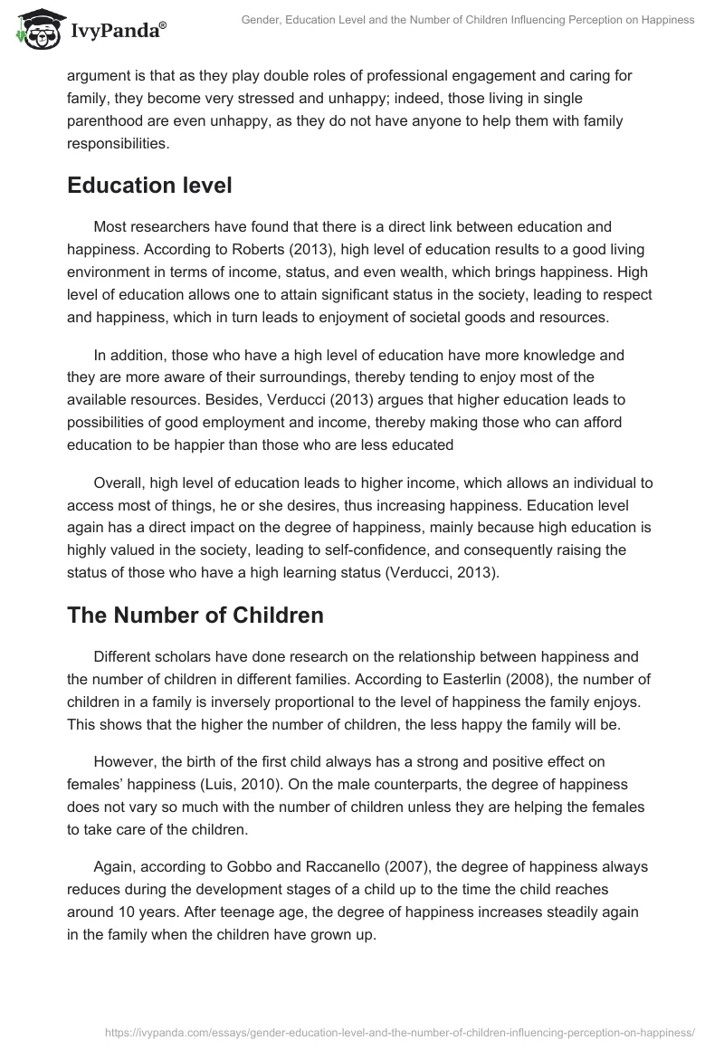 Gender, Education Level and the Number of Children Influencing Perception on Happiness. Page 3