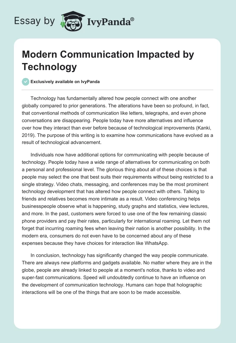 Modern Communication Impacted by Technology. Page 1