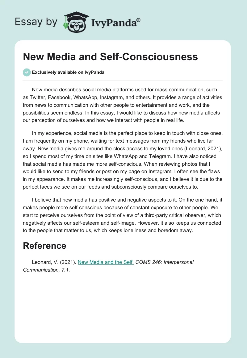 New Media and Self-Consciousness. Page 1
