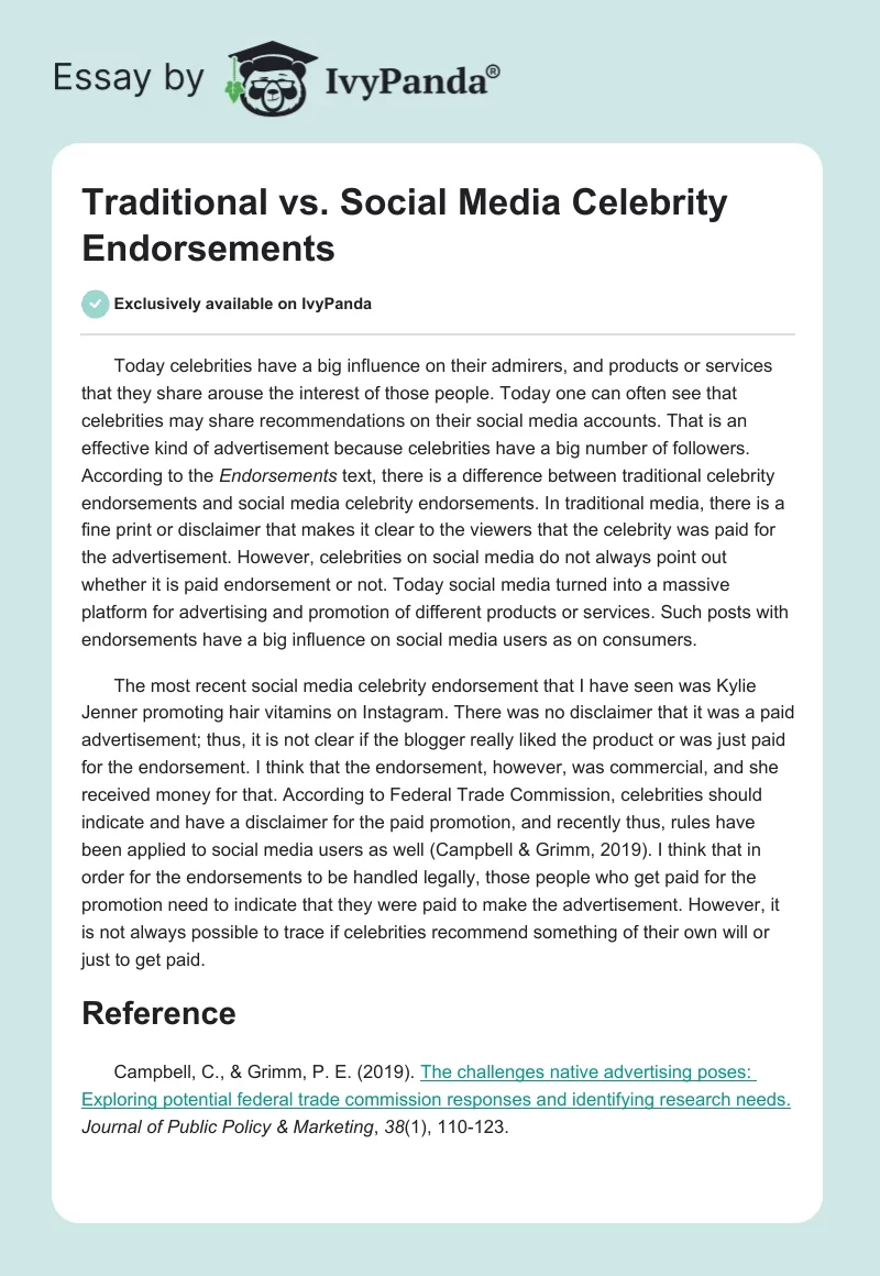 Traditional vs. Social Media Celebrity Endorsements. Page 1