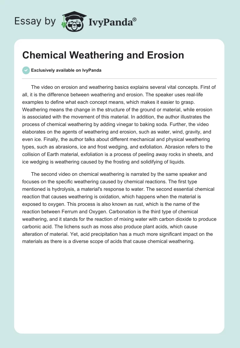 Chemical Weathering and Erosion. Page 1