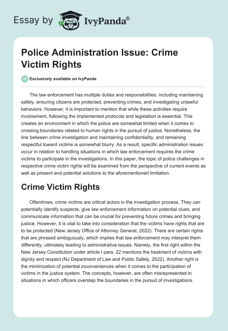 Police Administration Issue: Crime Victim Rights. Page 1