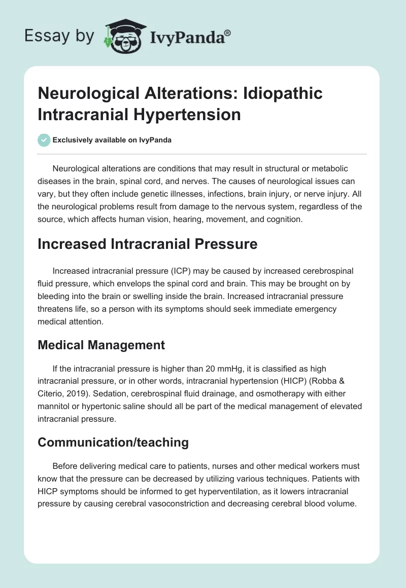 Neurological Alterations: Idiopathic Intracranial Hypertension. Page 1