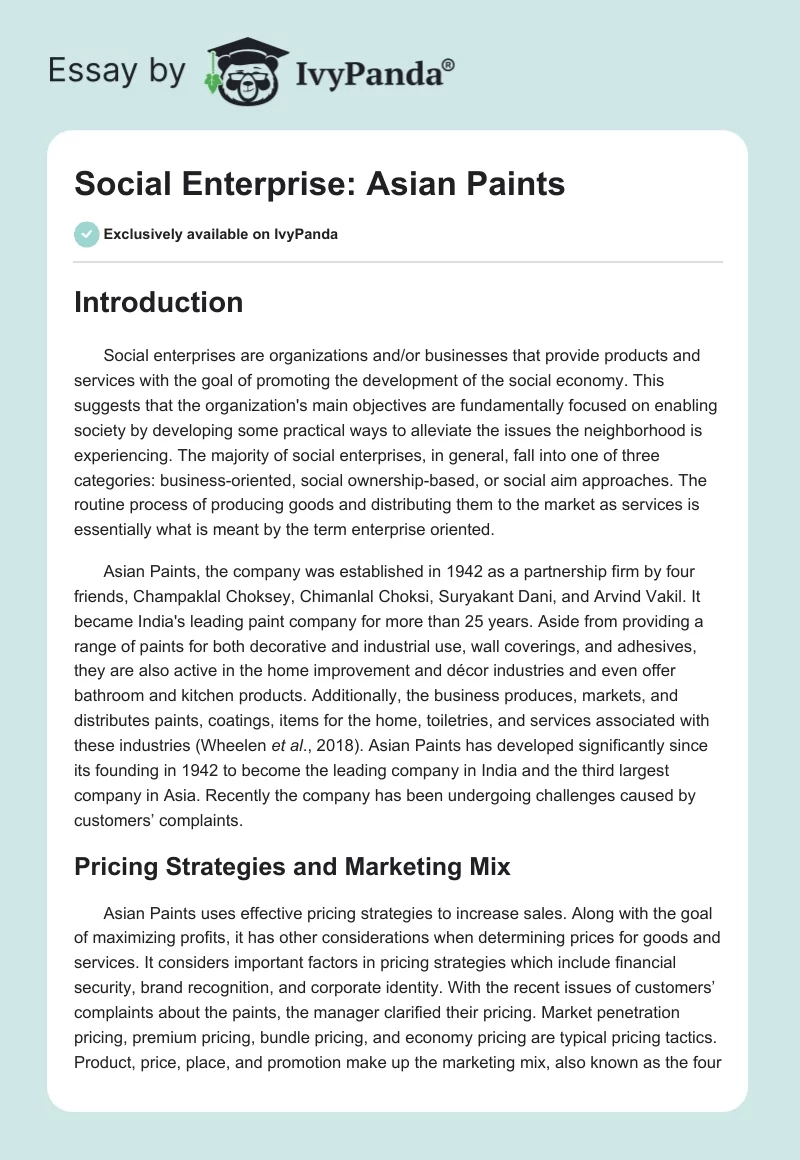Social Enterprise: Asian Paints. Page 1