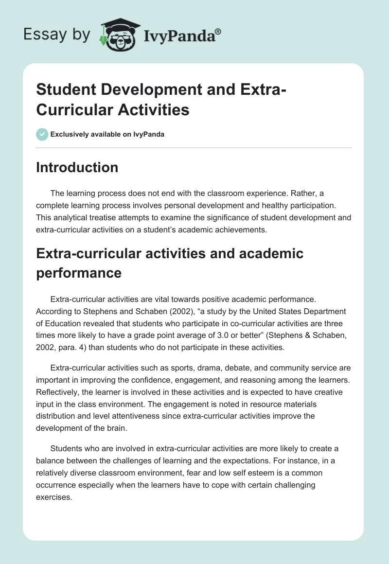Student Development and Extra-Curricular Activities. Page 1