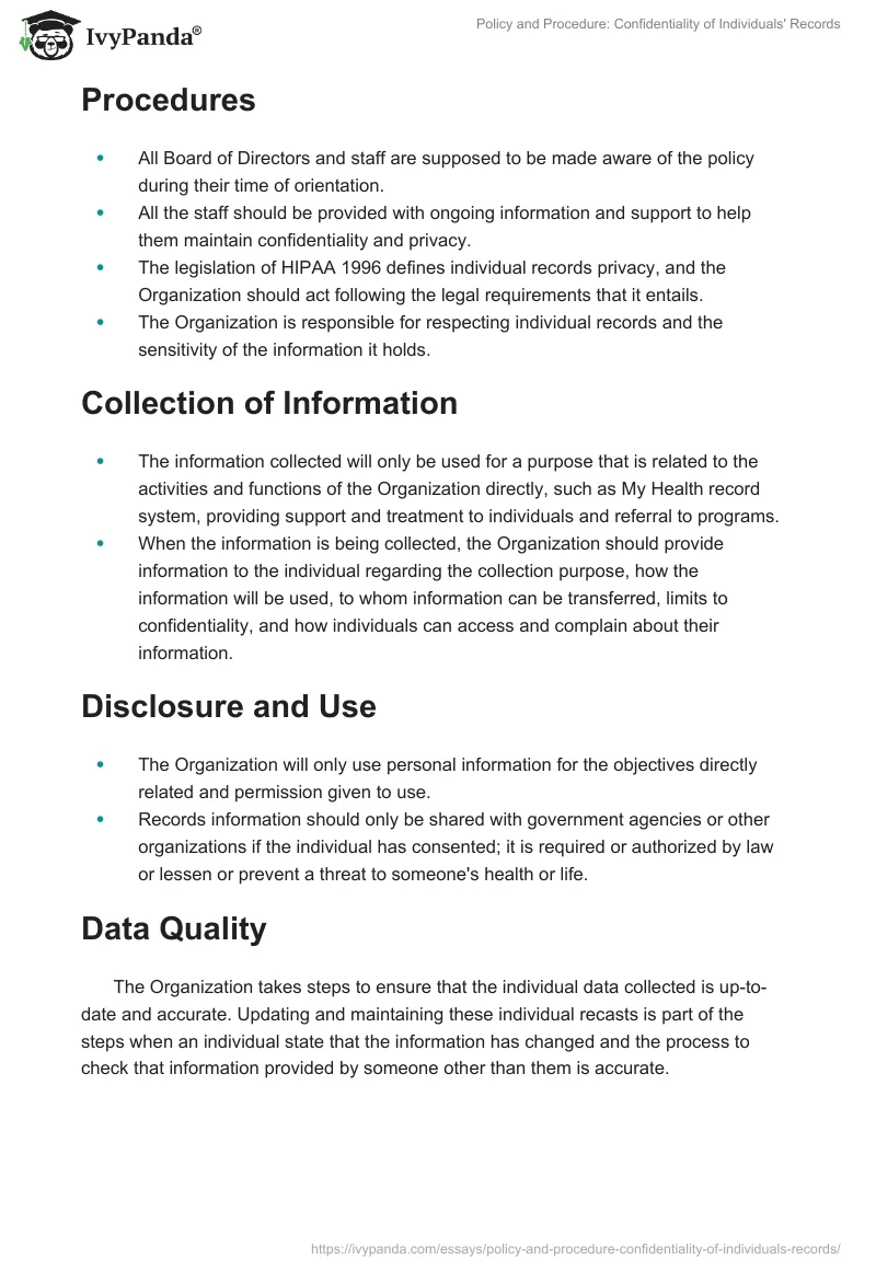 Policy and Procedure: Confidentiality of Individuals' Records. Page 2