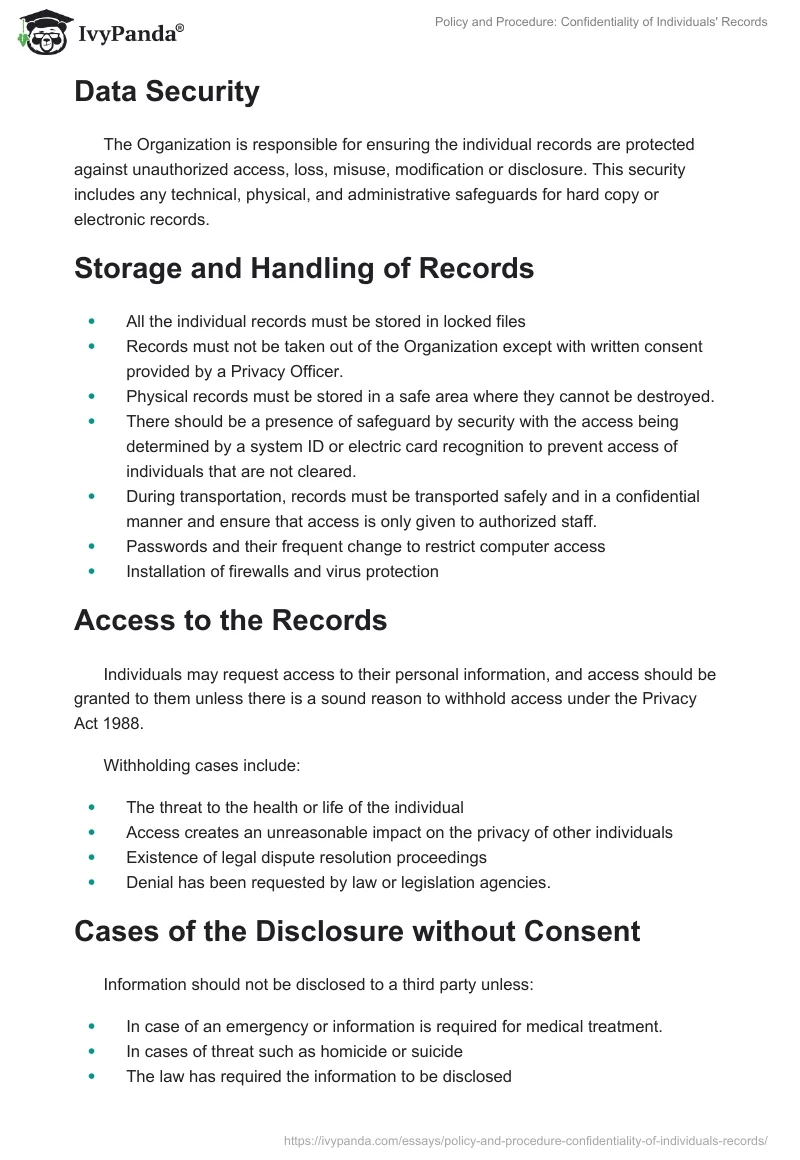 Policy and Procedure: Confidentiality of Individuals' Records. Page 3