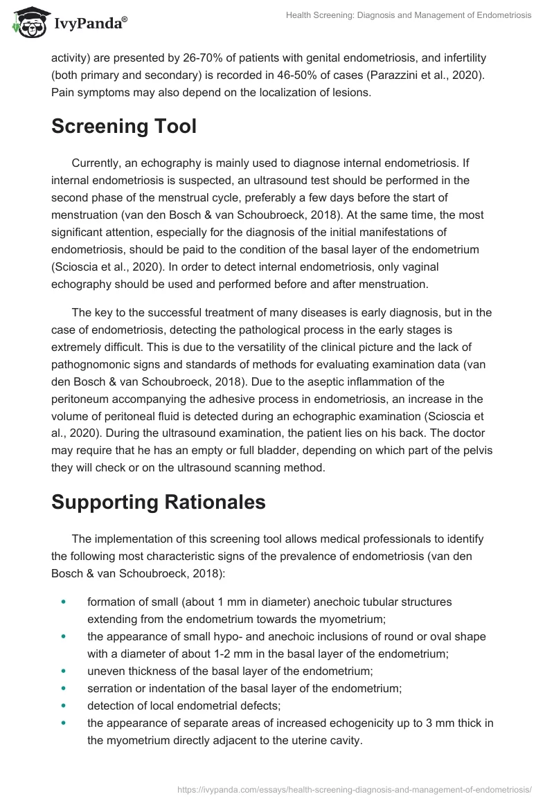 Health Screening: Diagnosis and Management of Endometriosis. Page 2