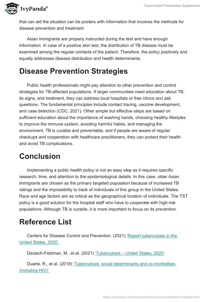 Tuberculosis Presentation Supplement. Page 3