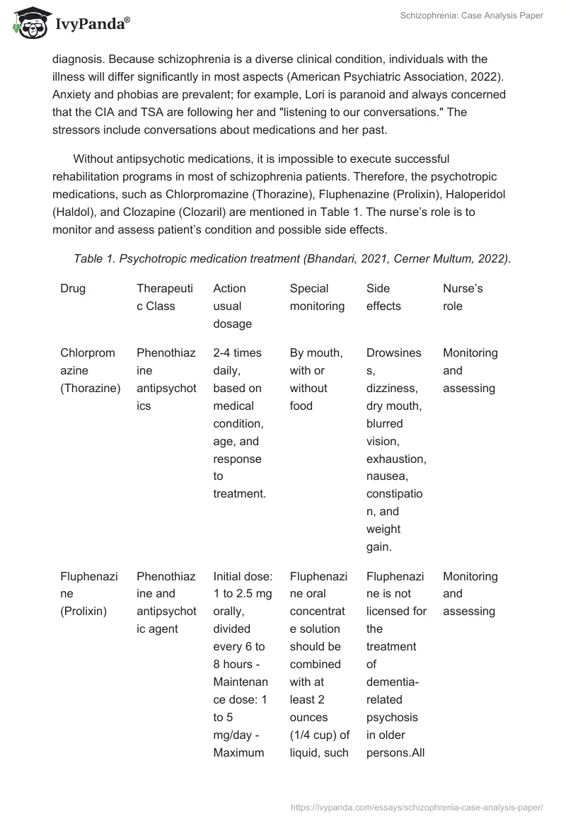 Schizophrenia: Case Analysis Paper. Page 2