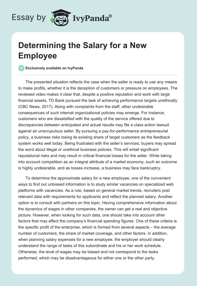 Determining the Salary for a New Employee. Page 1