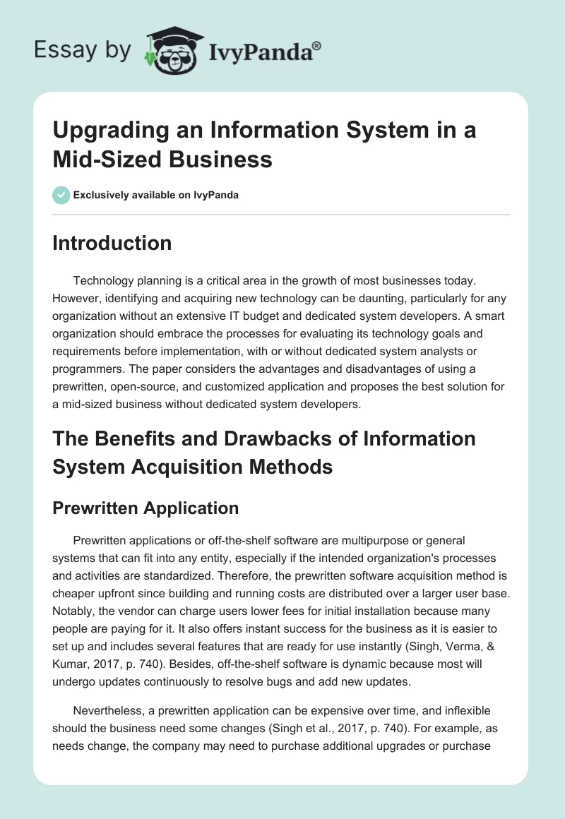 Upgrading an Information System in a Mid-Sized Business. Page 1