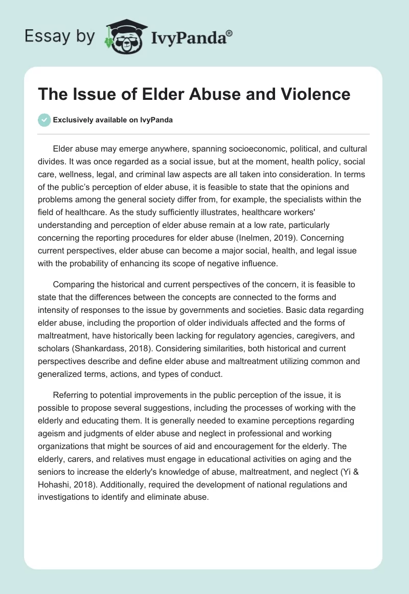 The Issue of Elder Abuse and Violence. Page 1