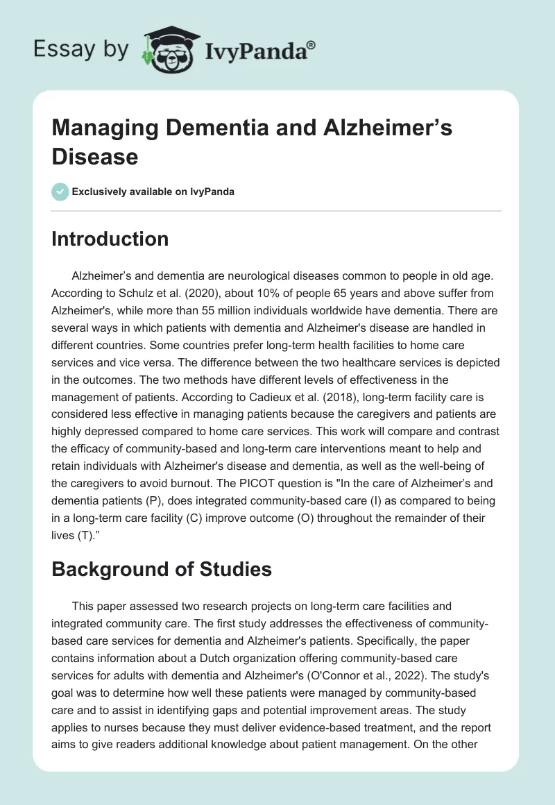 Managing Dementia and Alzheimer’s Disease. Page 1