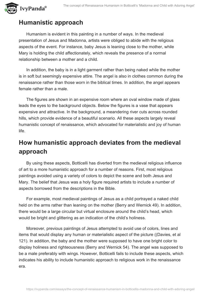 The concept of Renaissance Humanism in Botticelli’s ‘Madonna and Child with Adoring Angel’. Page 2