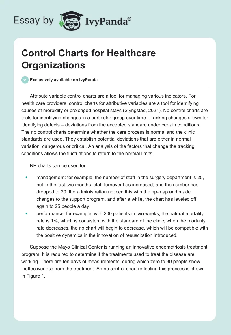 Control Charts for Healthcare Organizations. Page 1