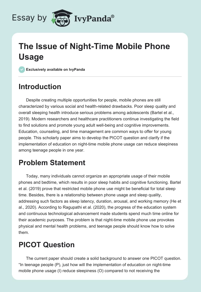 The Issue of Night-Time Mobile Phone Usage. Page 1