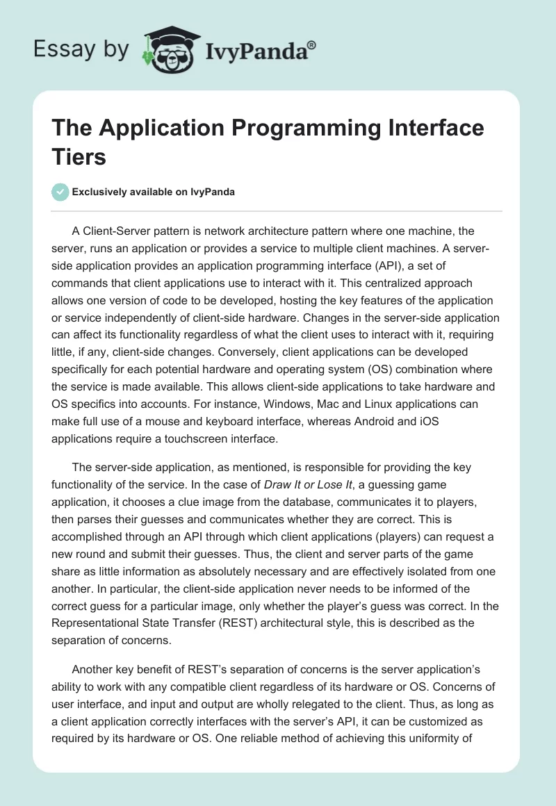 The Application Programming Interface Tiers. Page 1