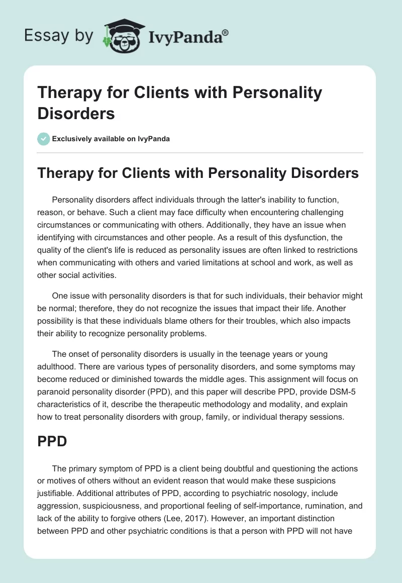 Therapy for Clients with Personality Disorders. Page 1