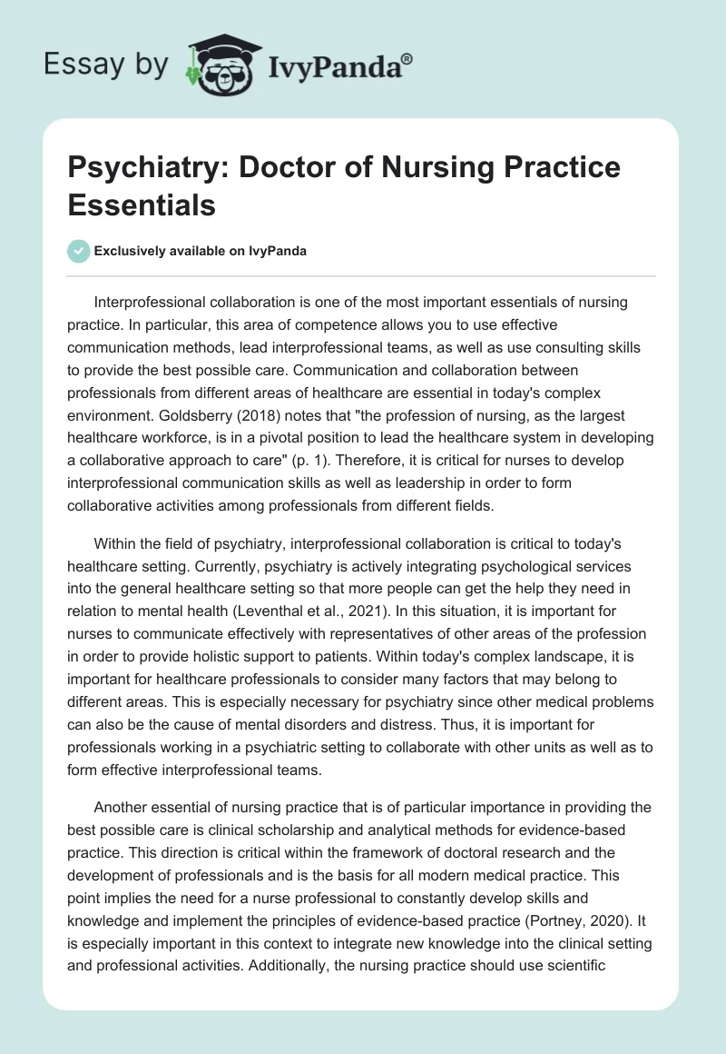 Psychiatry: Doctor of Nursing Practice Essentials. Page 1