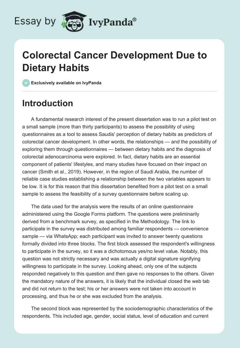 Colorectal Cancer Development Due to Dietary Habits. Page 1