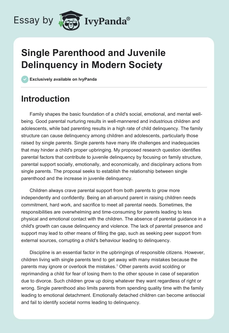 Single Parenthood and Juvenile Delinquency in Modern Society. Page 1