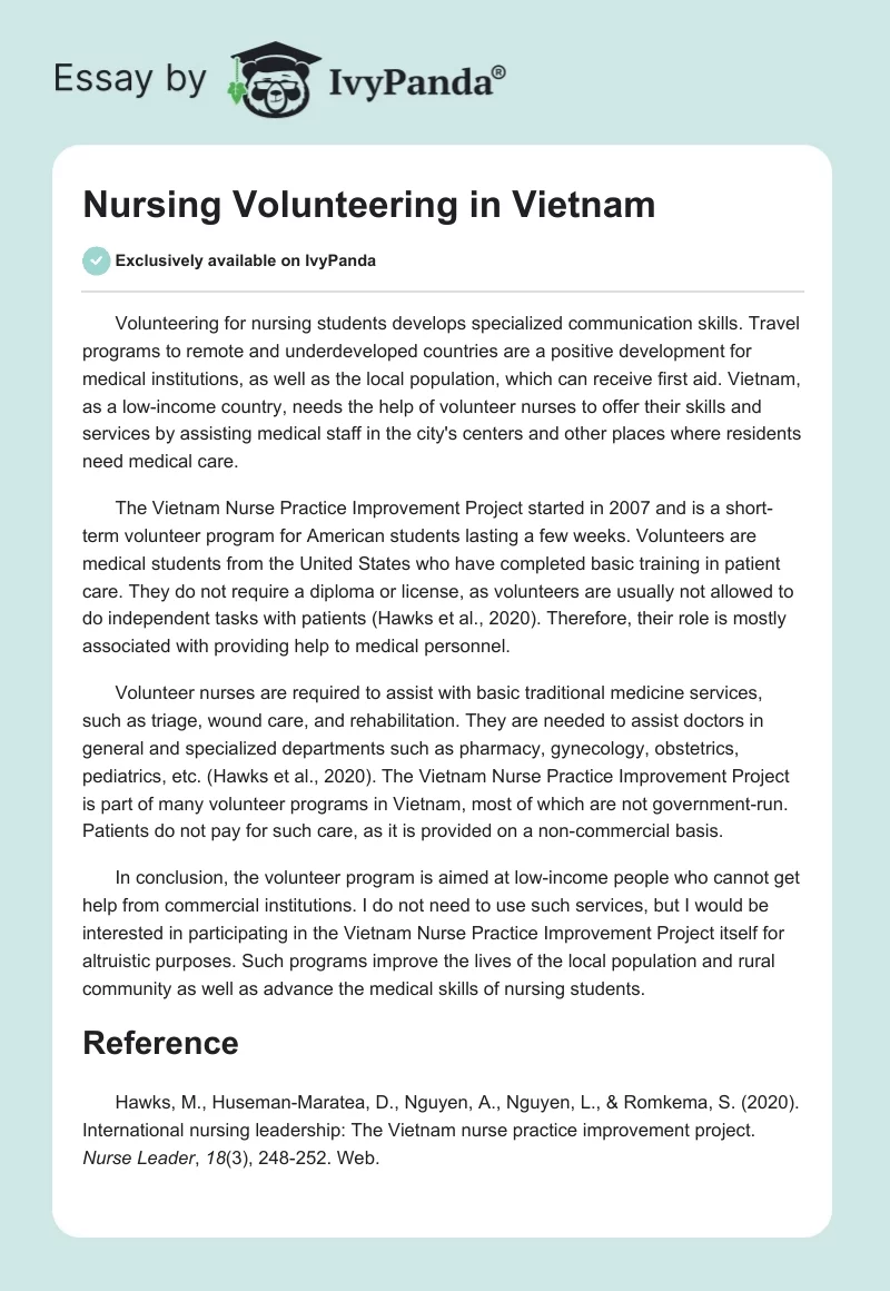 Nursing Volunteering in Vietnam. Page 1
