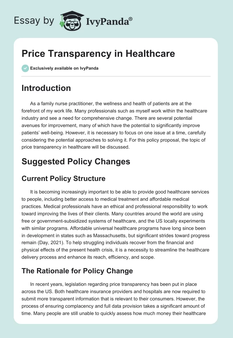 Price Transparency in Healthcare. Page 1