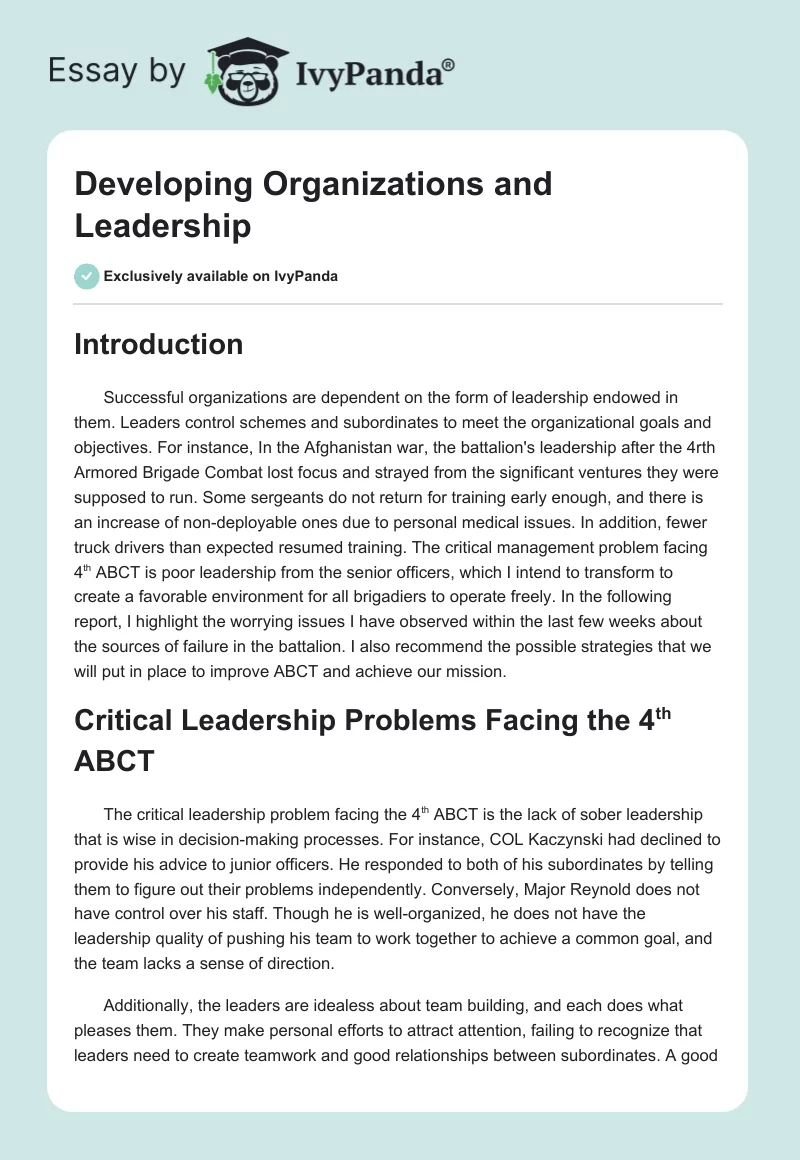 Developing Organizations and Leadership. Page 1