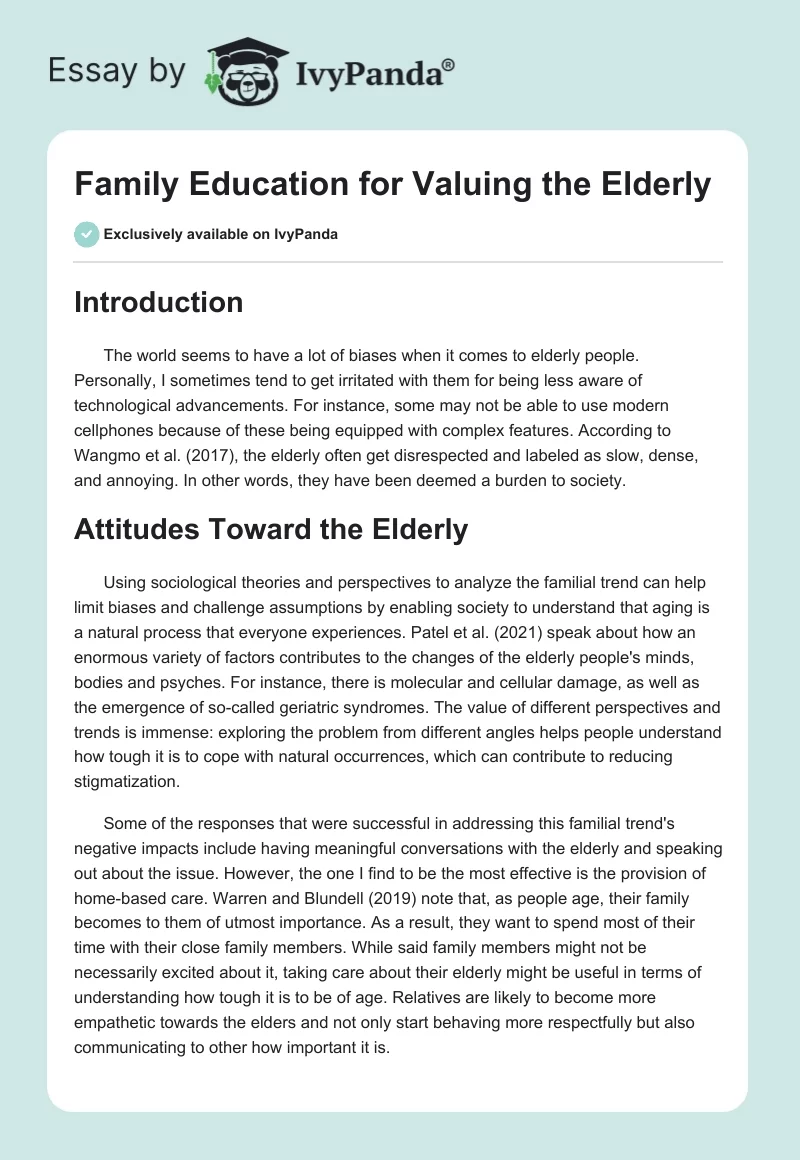 Family Education for Valuing the Elderly. Page 1