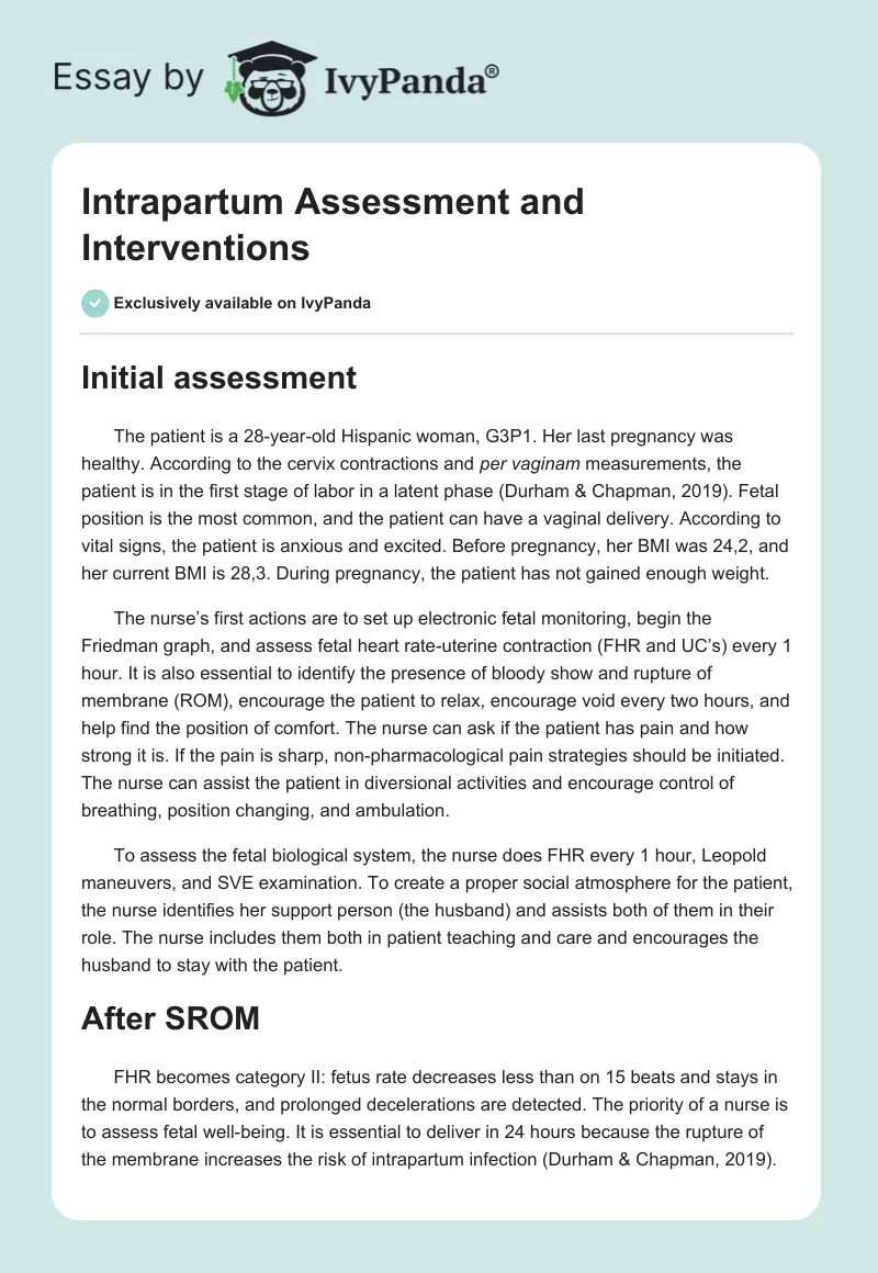 Intrapartum Assessment and Interventions. Page 1