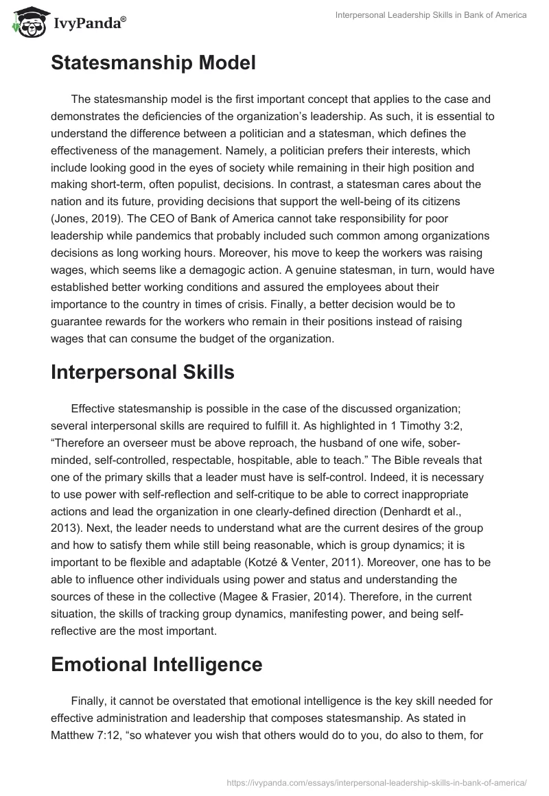 Interpersonal Leadership Skills in Bank of America. Page 2