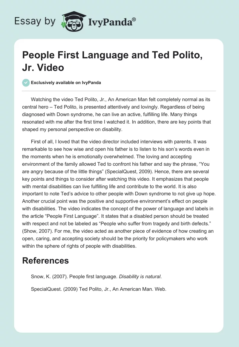 People First Language and Ted Polito, Jr. Video. Page 1